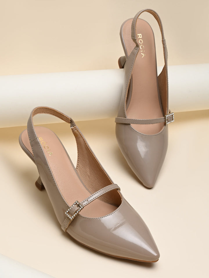 Rocia By Regal Taupe Women High Heel Sling Back Pumps