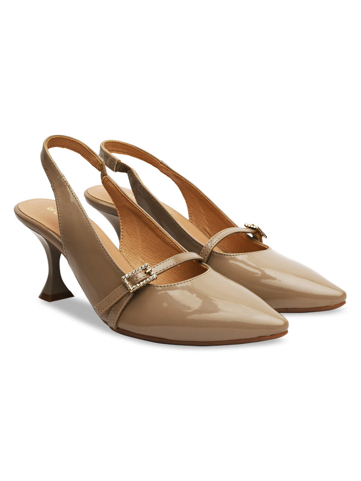 Rocia By Regal Taupe Women High Heel Sling Back Pumps
