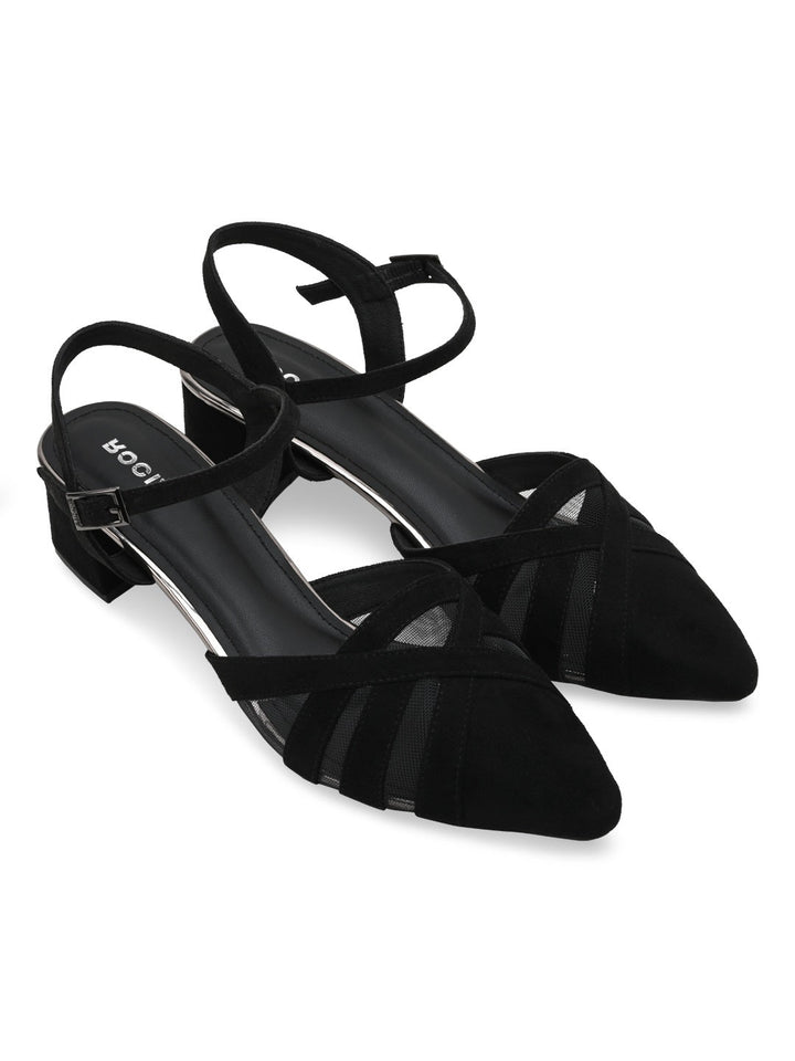 Rocia By Regal Black Women Close Toe Suede N Mesh Ankle Strap Pumps