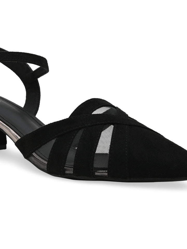 Rocia By Regal Black Women Close Toe Suede N Mesh Ankle Strap Pumps