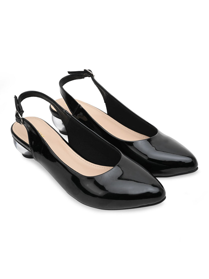 Rocia By Regal Black Women Round Heel Sling Back Pumps