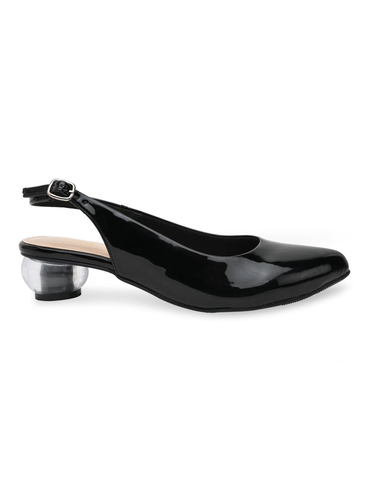 Rocia By Regal Black Women Round Heel Sling Back Pumps