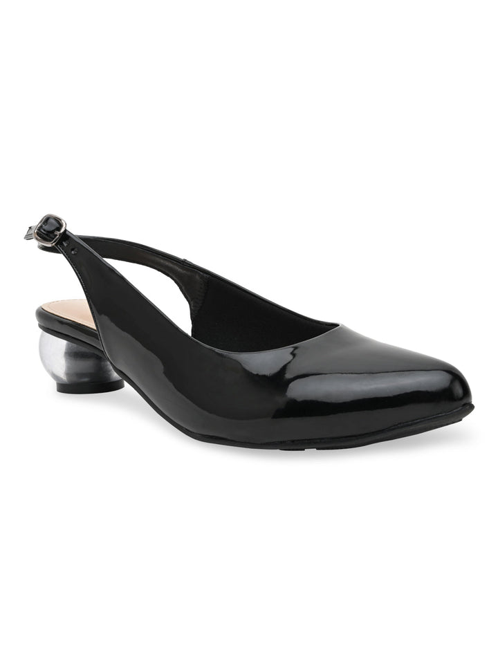 Rocia By Regal Black Women Round Heel Sling Back Pumps