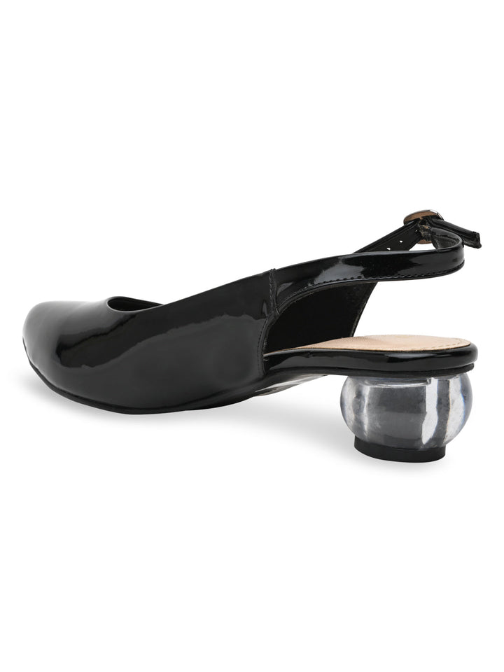 Rocia By Regal Black Women Round Heel Sling Back Pumps