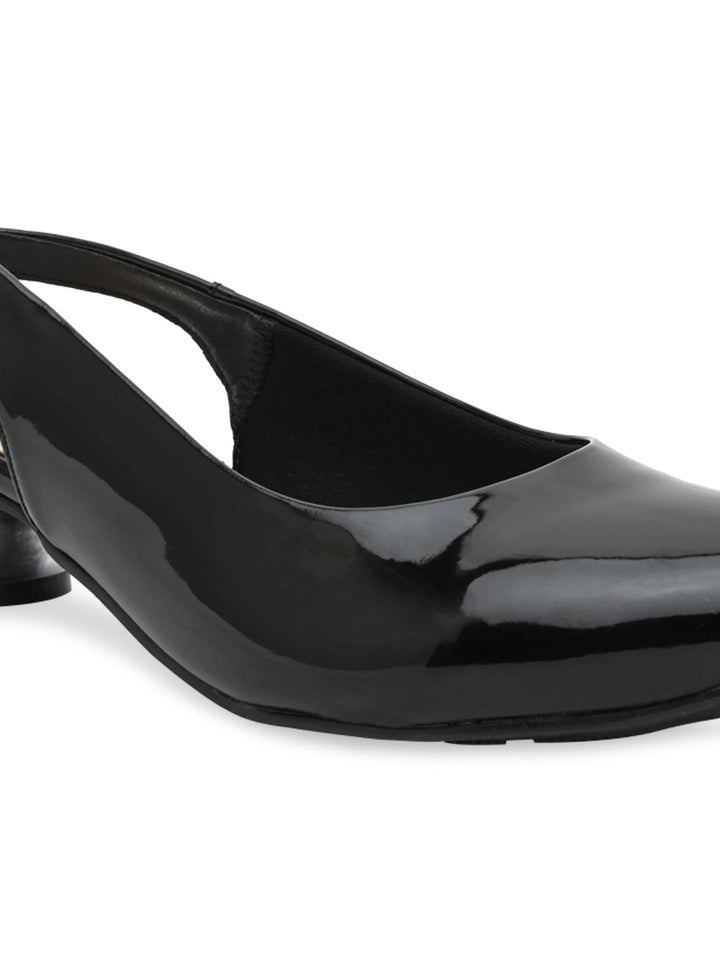 Rocia By Regal Black Women Round Heel Sling Back Pumps