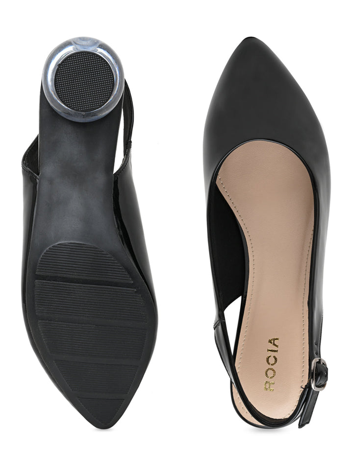 Rocia By Regal Black Women Round Heel Sling Back Pumps