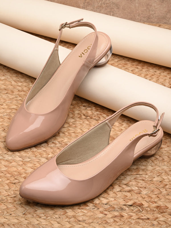 Rocia By Regal Nude Women Round Heel Sling Back Pumps