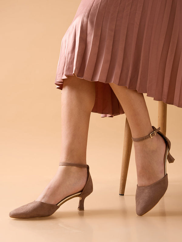 Rocia By Regal Beige Women Suede Classic Ankle Strap Pumps