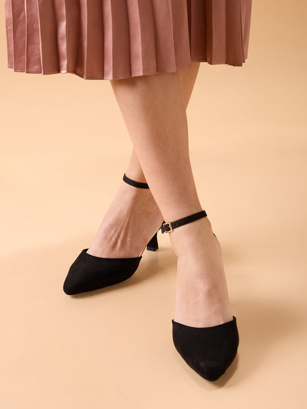 Rocia By Regal Black Women Suede Classic Ankle Strap Pumps