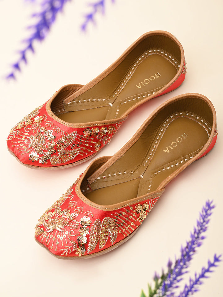 Rocia By Regal Red Women Embroidered Jutties