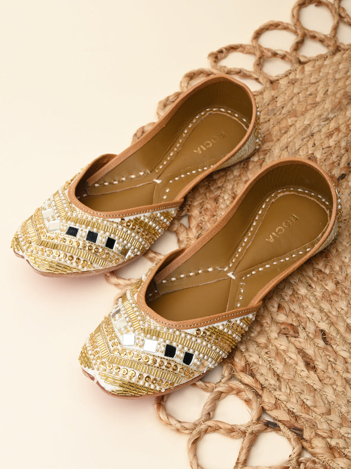 Rocia By Regal Ivory Women Embroidered Jutties