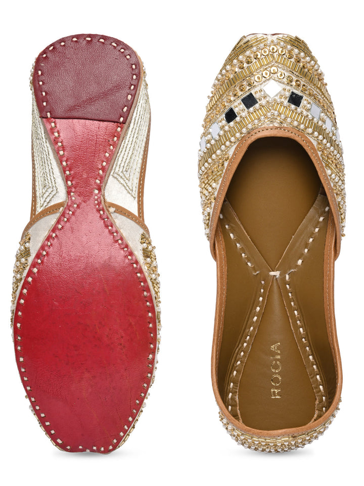 Rocia By Regal Ivory Women Embroidered Jutties