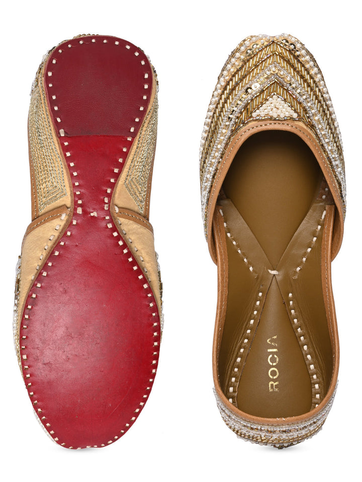 Rocia By Regal Gold Women Embroidered Jutties