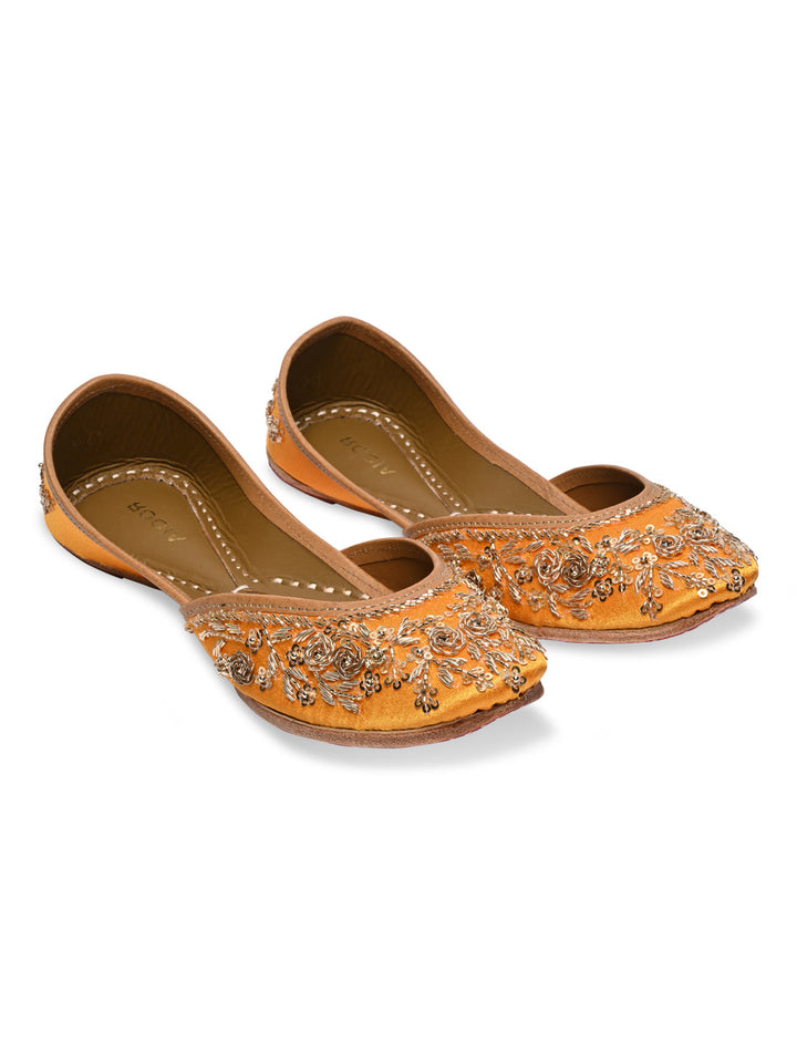 Rocia By Regal Mustard Women Embroidered Jutties