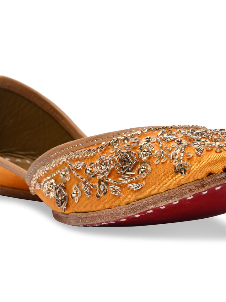 Rocia By Regal Mustard Women Embroidered Jutties