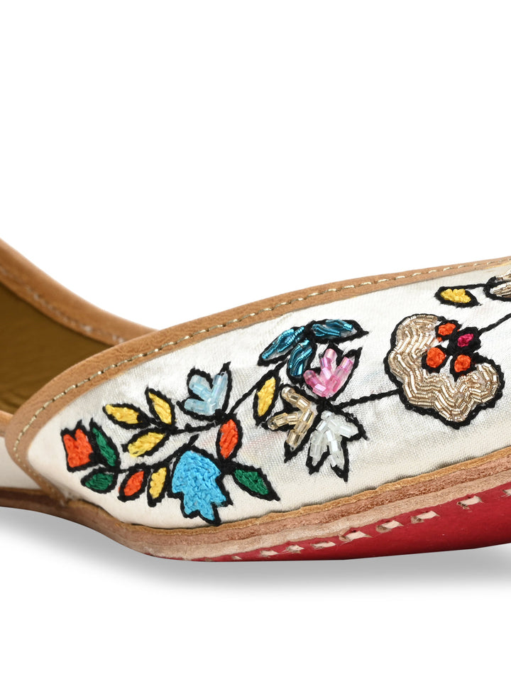 Rocia By Regal White Multi Women Embroidered Jutties