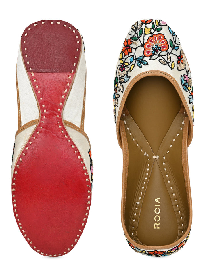 Rocia By Regal White Multi Women Embroidered Jutties