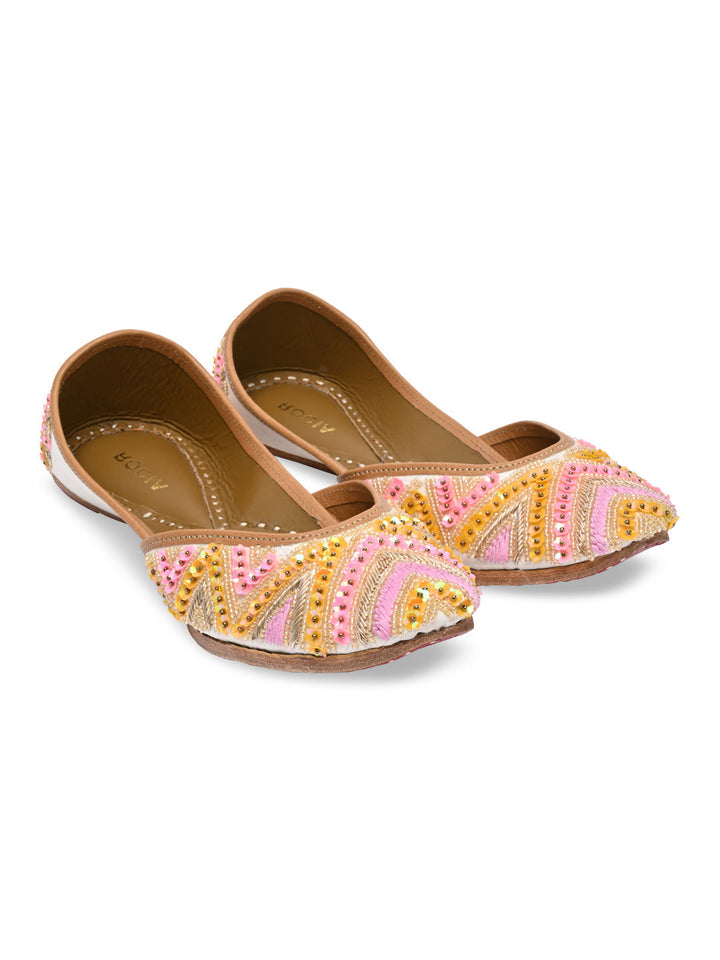 Rocia By Regal Pink Women Embroidered Jutties