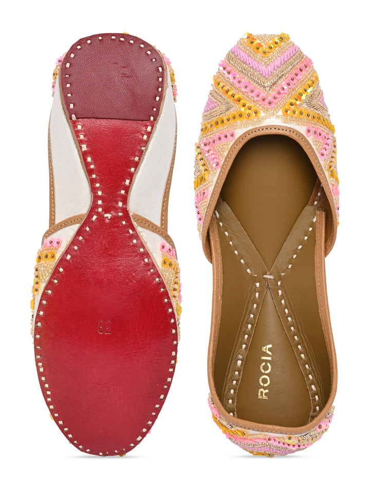 Rocia By Regal Pink Women Embroidered Jutties