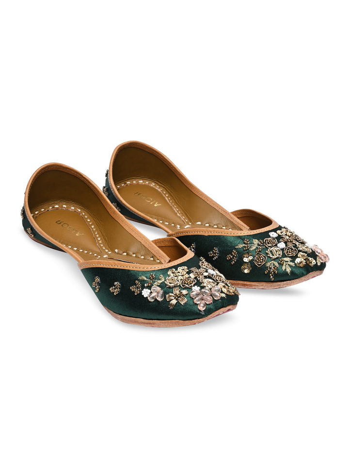 Rocia By Regal Green Women Embroidered Jutties