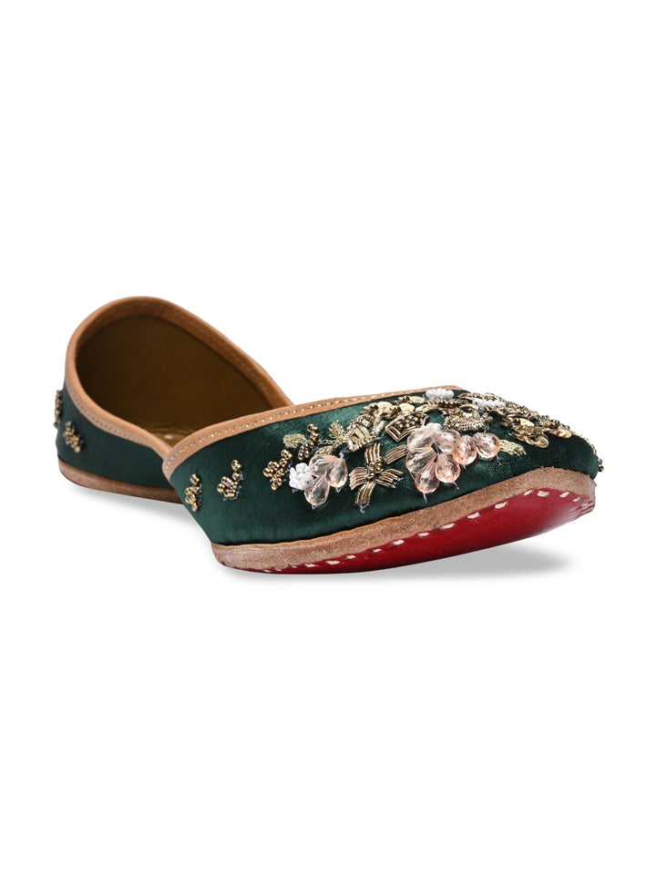 Rocia By Regal Green Women Embroidered Jutties