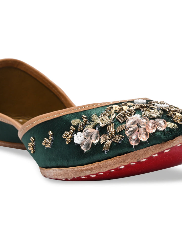 Rocia By Regal Green Women Embroidered Jutties