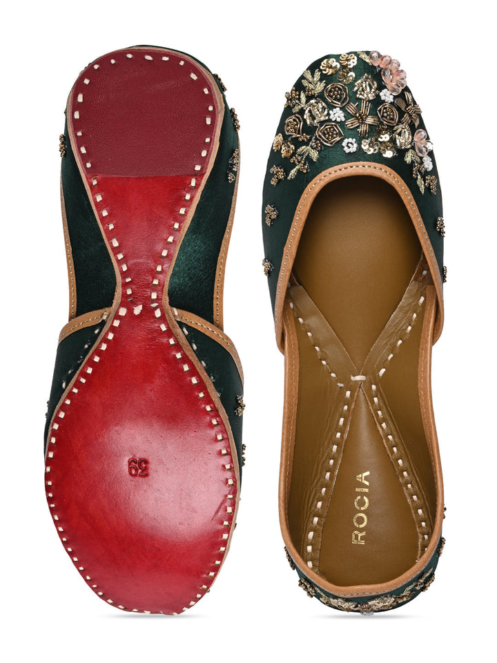 Rocia By Regal Green Women Embroidered Jutties