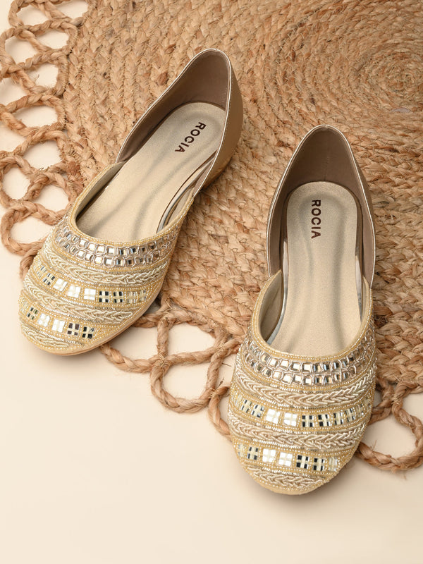 Rocia By Regal Gold Women Mirror Work Mojaris