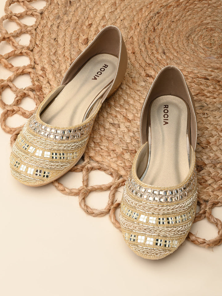 Rocia By Regal Gold Women Mirror Work Mojaris