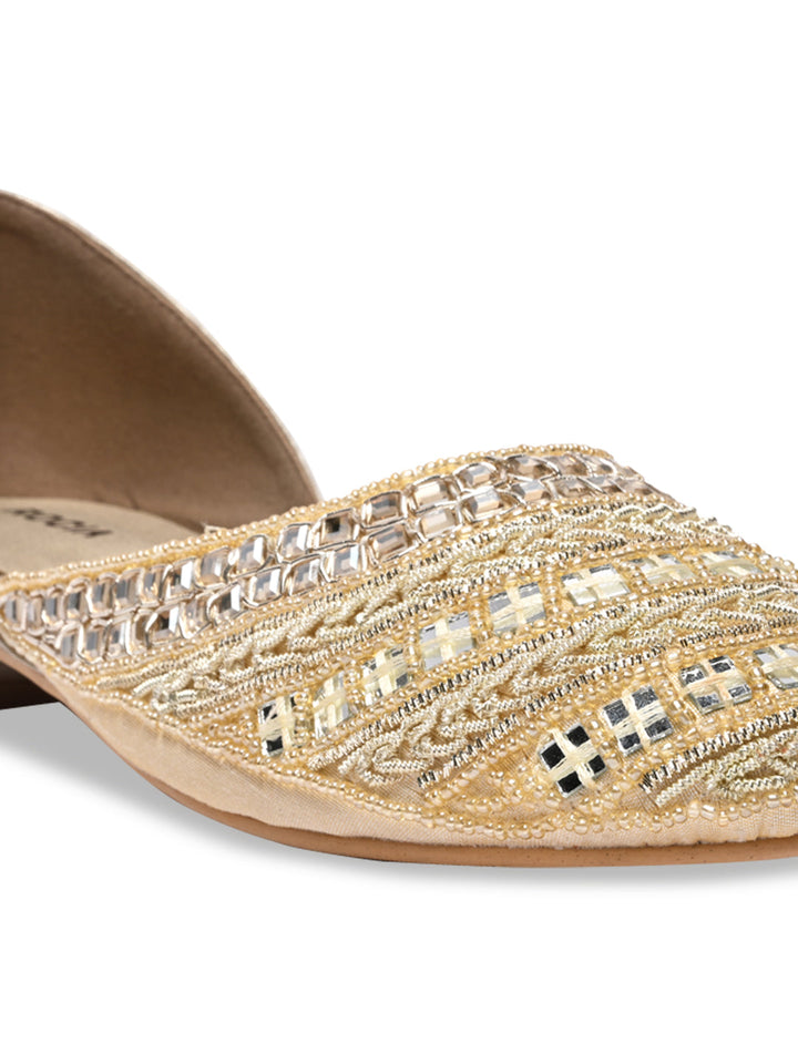 Rocia By Regal Gold Women Mirror Work Mojaris