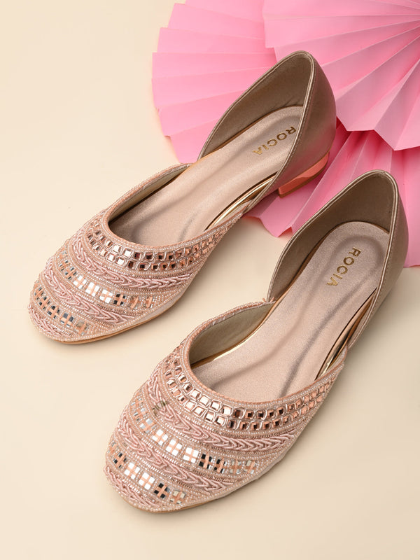 Rocia By Regal Rose Gold Women Mirror Work Mojaris