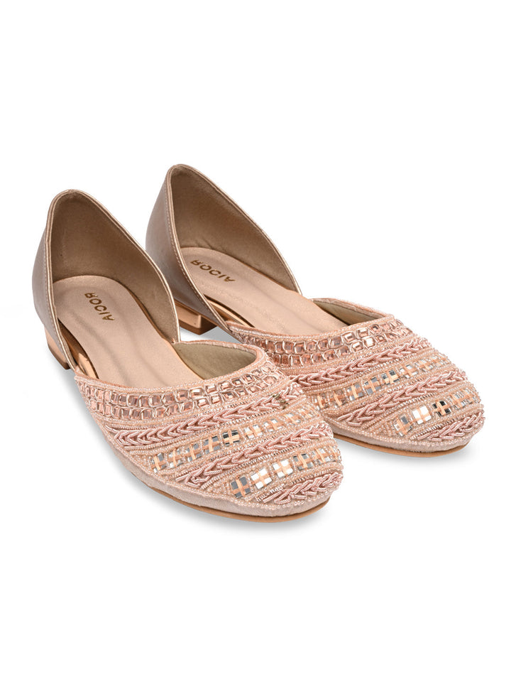 Rocia By Regal Rose Gold Women Mirror Work Mojaris