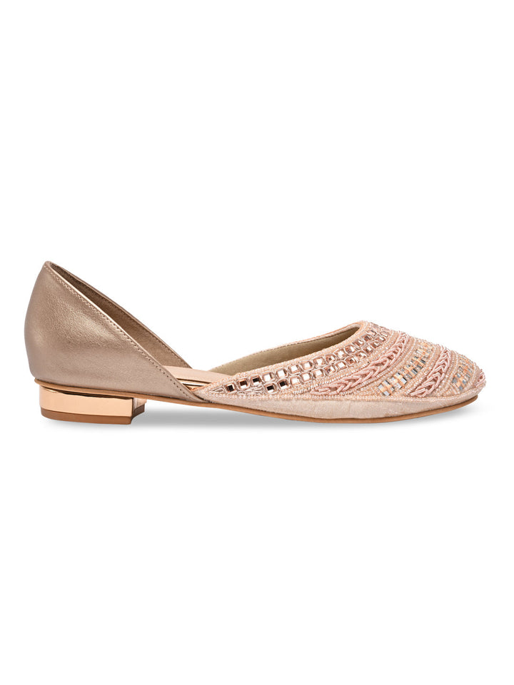 Rocia By Regal Rose Gold Women Mirror Work Mojaris
