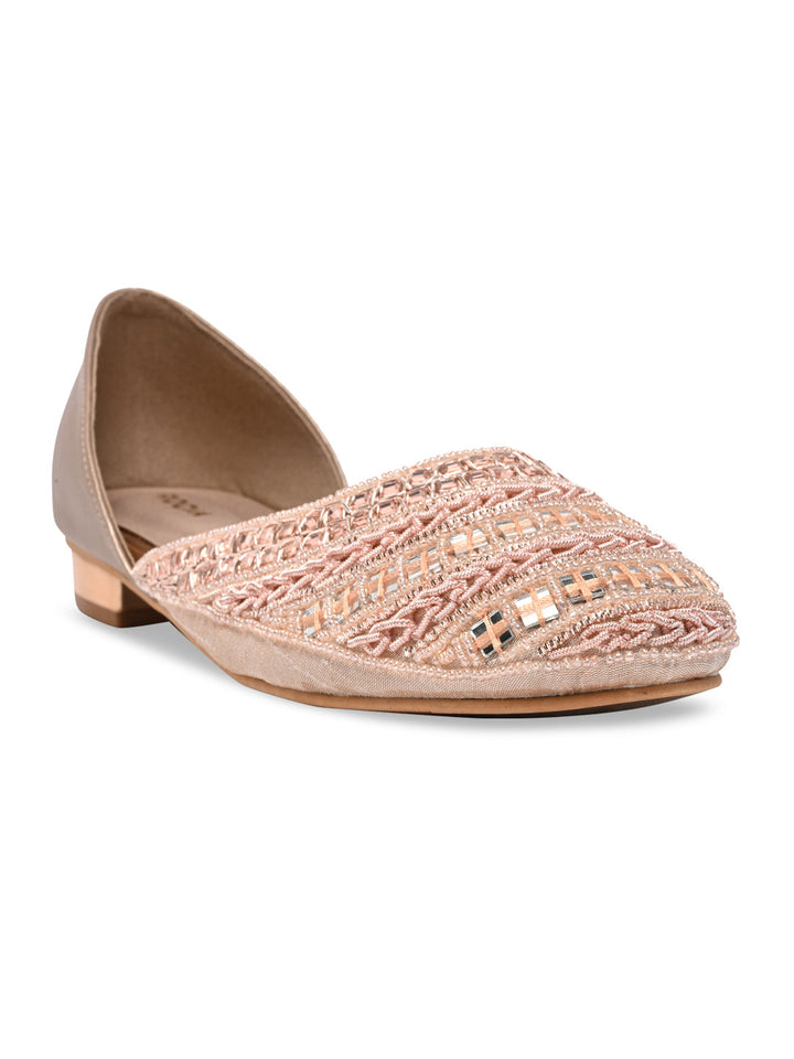 Rocia By Regal Rose Gold Women Mirror Work Mojaris