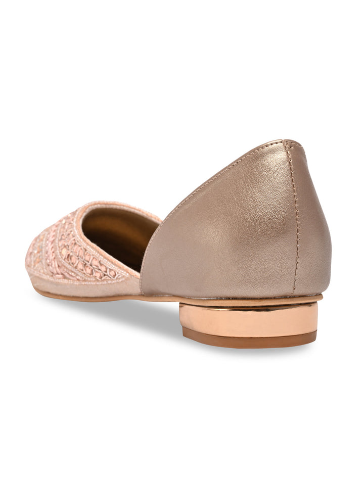 Rocia By Regal Rose Gold Women Mirror Work Mojaris