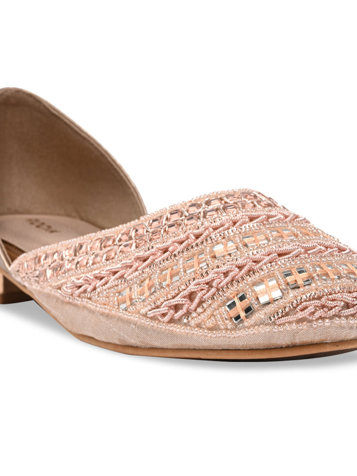 Rocia By Regal Rose Gold Women Mirror Work Mojaris