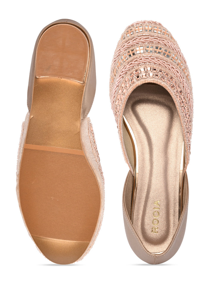 Rocia By Regal Rose Gold Women Mirror Work Mojaris