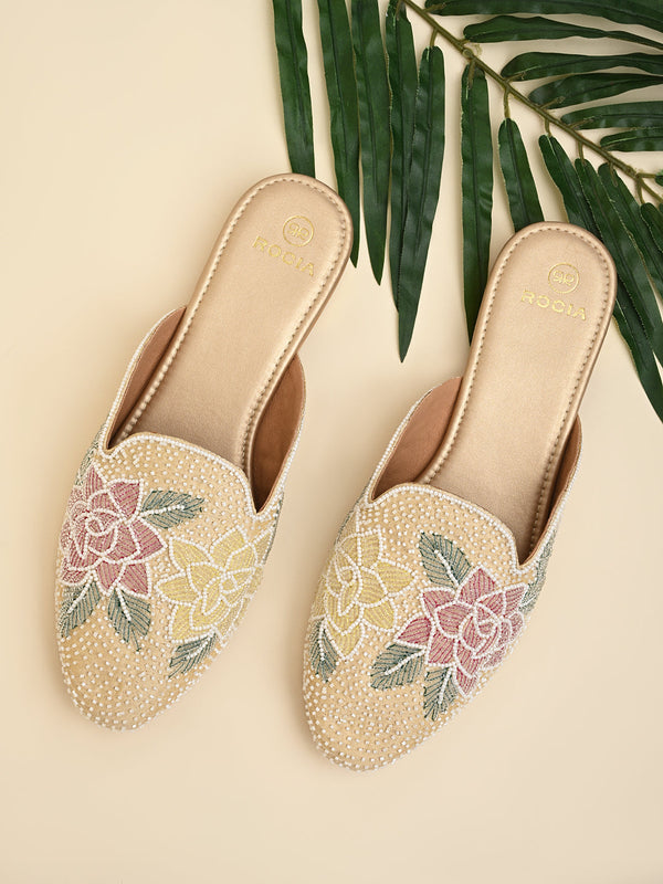 Rocia By Regal White Women Hand Embroidered Mules