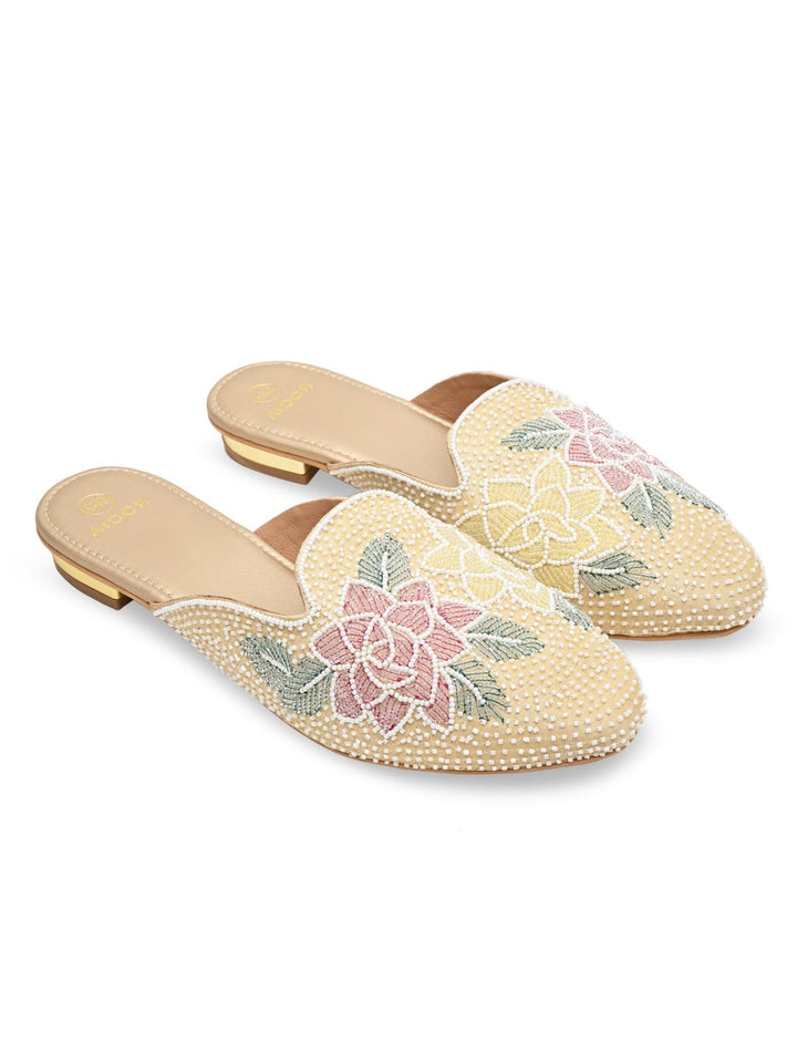 Rocia By Regal White Women Hand Embroidered Mules