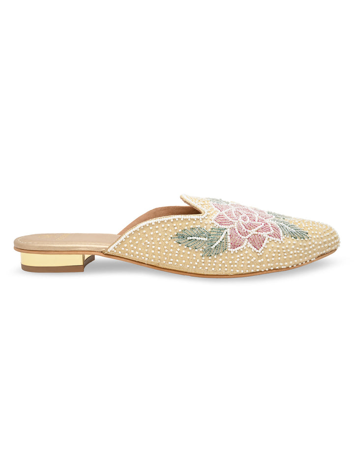 Rocia By Regal White Women Hand Embroidered Mules