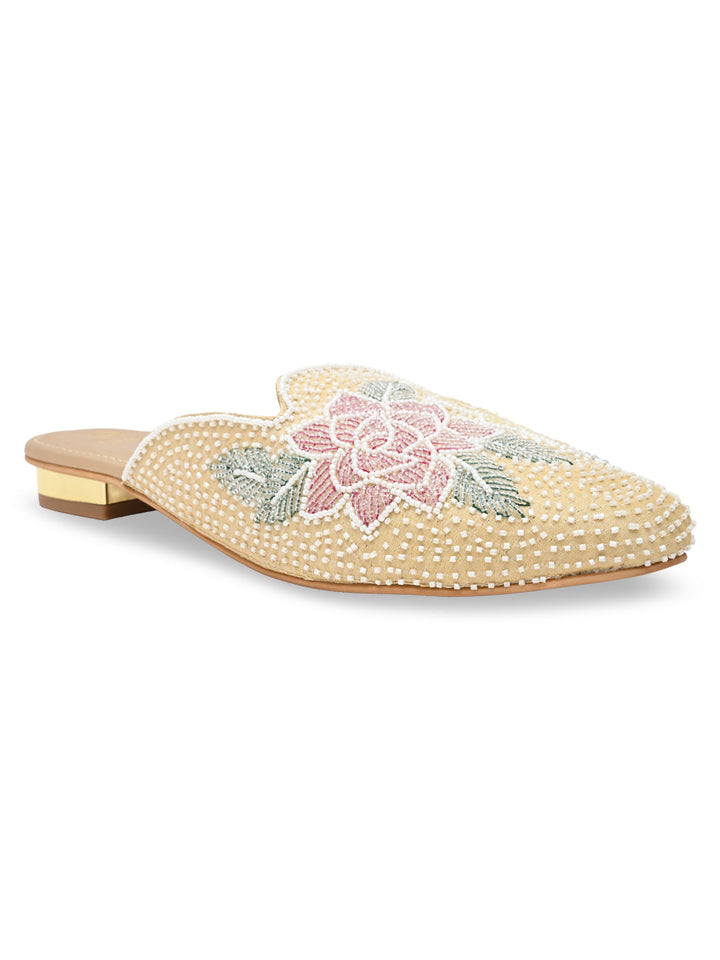 Rocia By Regal White Women Hand Embroidered Mules