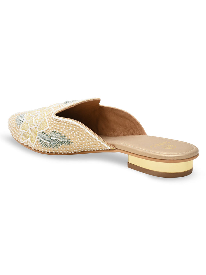 Rocia By Regal White Women Hand Embroidered Mules