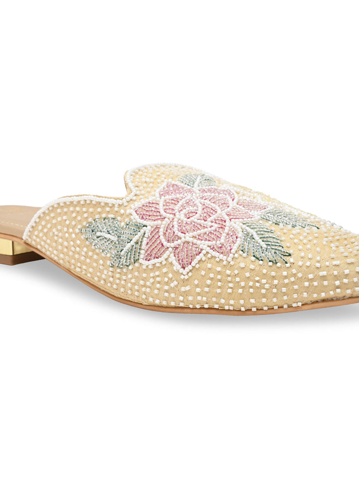 Rocia By Regal White Women Hand Embroidered Mules