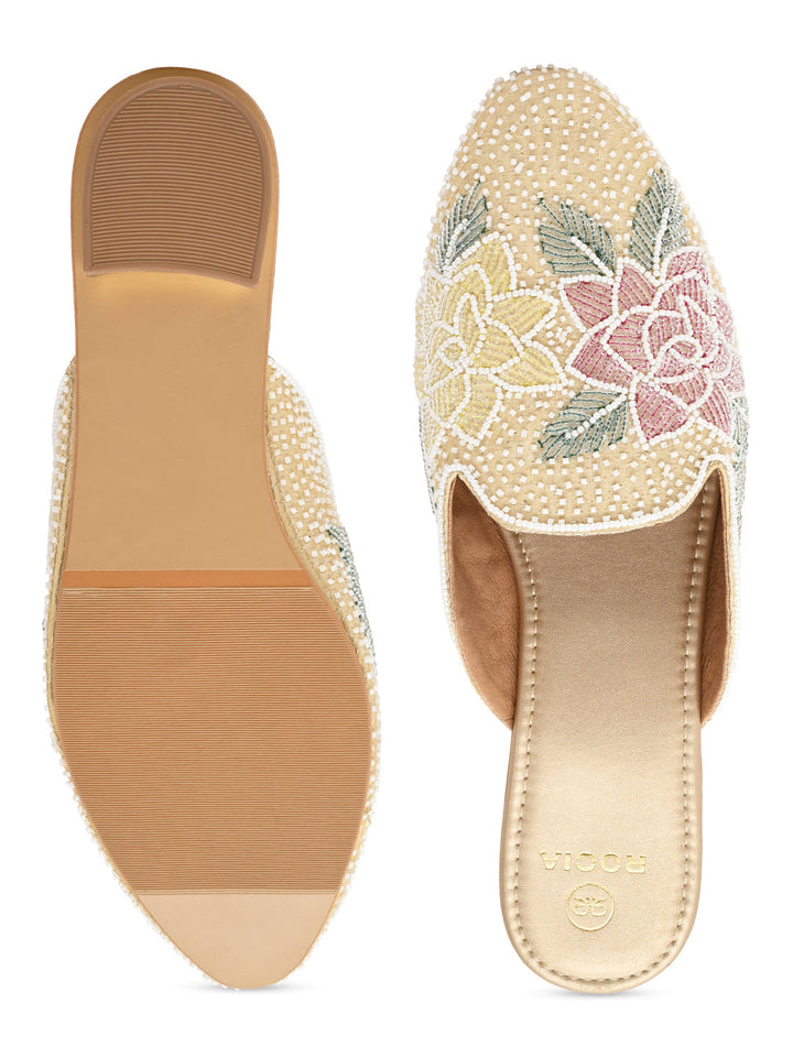 Rocia By Regal White Women Hand Embroidered Mules