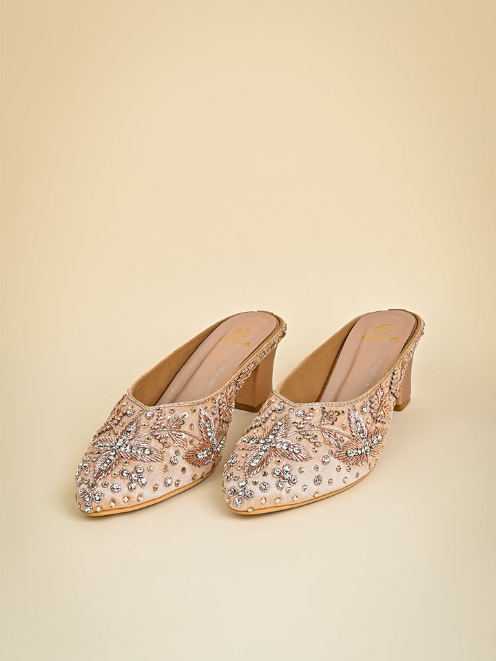 Rocia By Regal Rose Gold Women Embroidered Mojaris With Heels