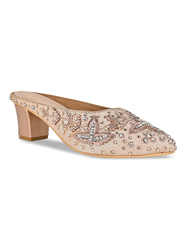 Rocia By Regal Rose Gold Women Embroidered Mojaris With Heels