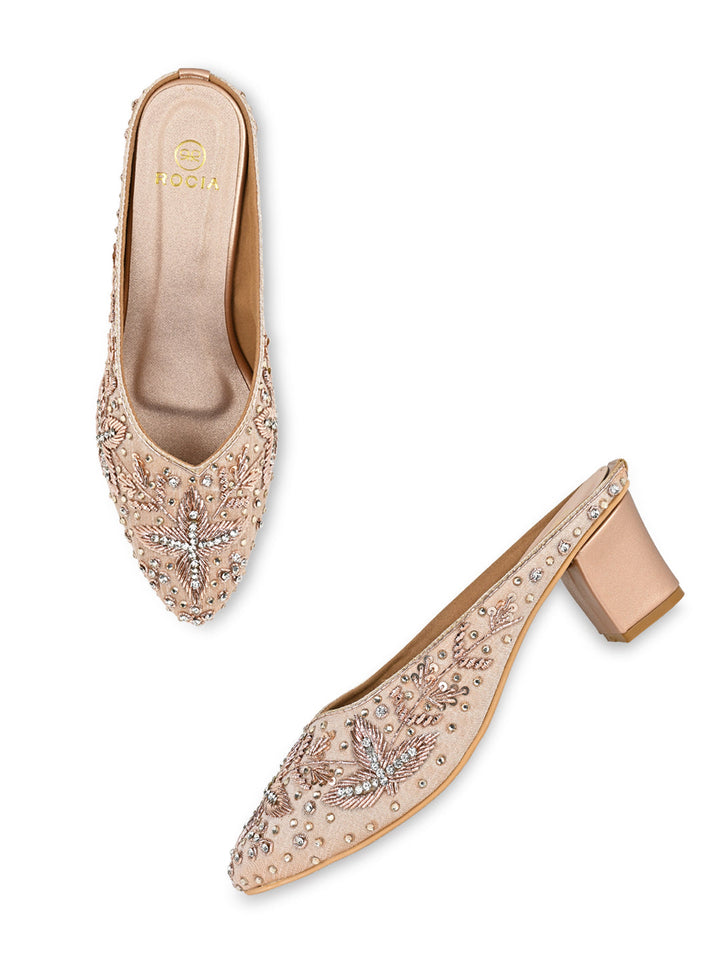 Rocia By Regal Rose Gold Women Embroidered Mojaris With Heels