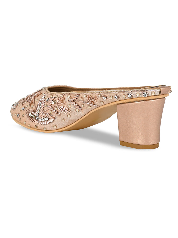 Rocia By Regal Rose Gold Women Embroidered Mojaris With Heels