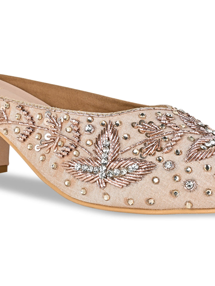 Rocia By Regal Rose Gold Women Embroidered Mojaris With Heels