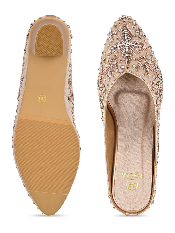 Rocia By Regal Rose Gold Women Embroidered Mojaris With Heels